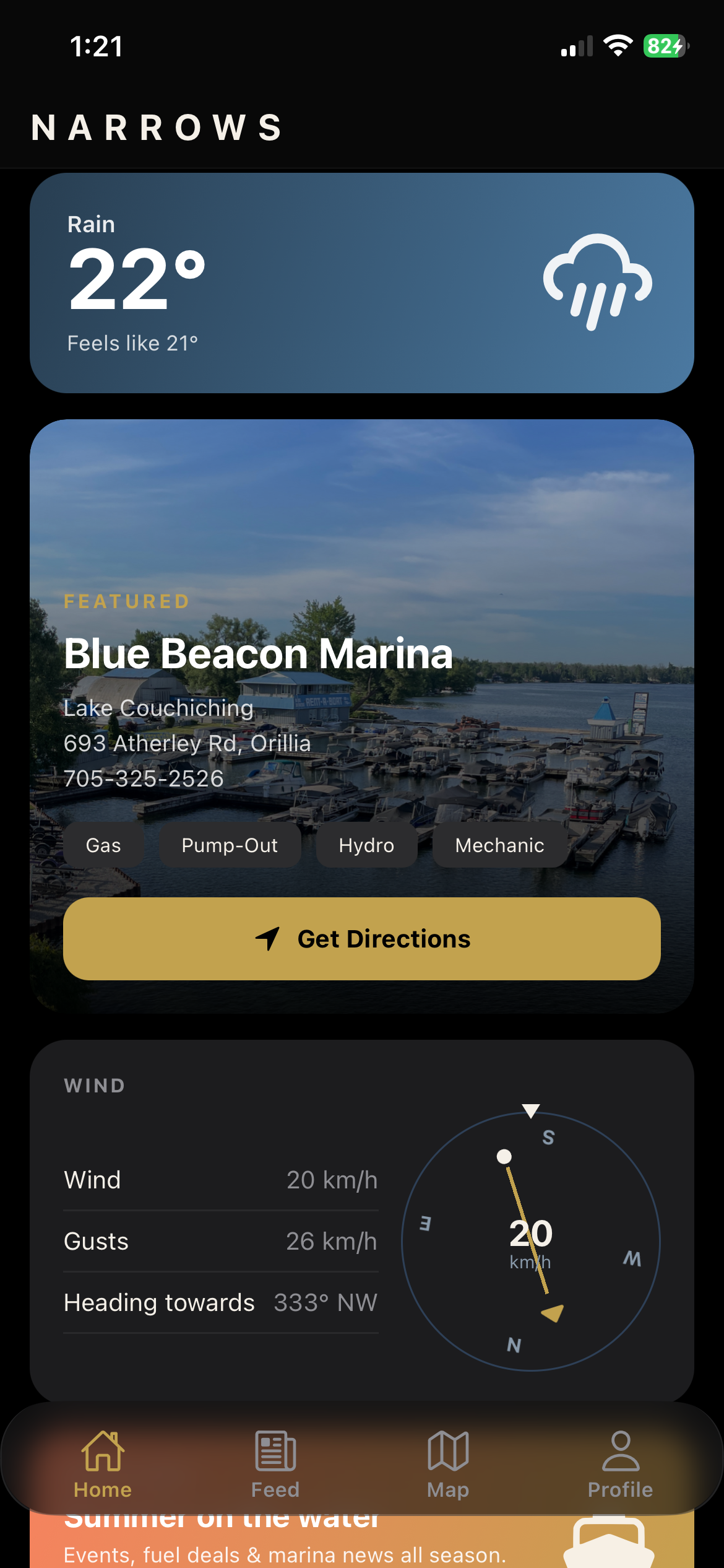Narrows app home